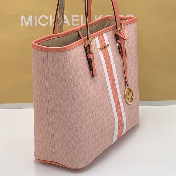 MICHAEL KORS JET SET TRAVEL MEDIUM CARRYALL TOTE SHERBERT MULTI COLOR - Picture 4 of 16
